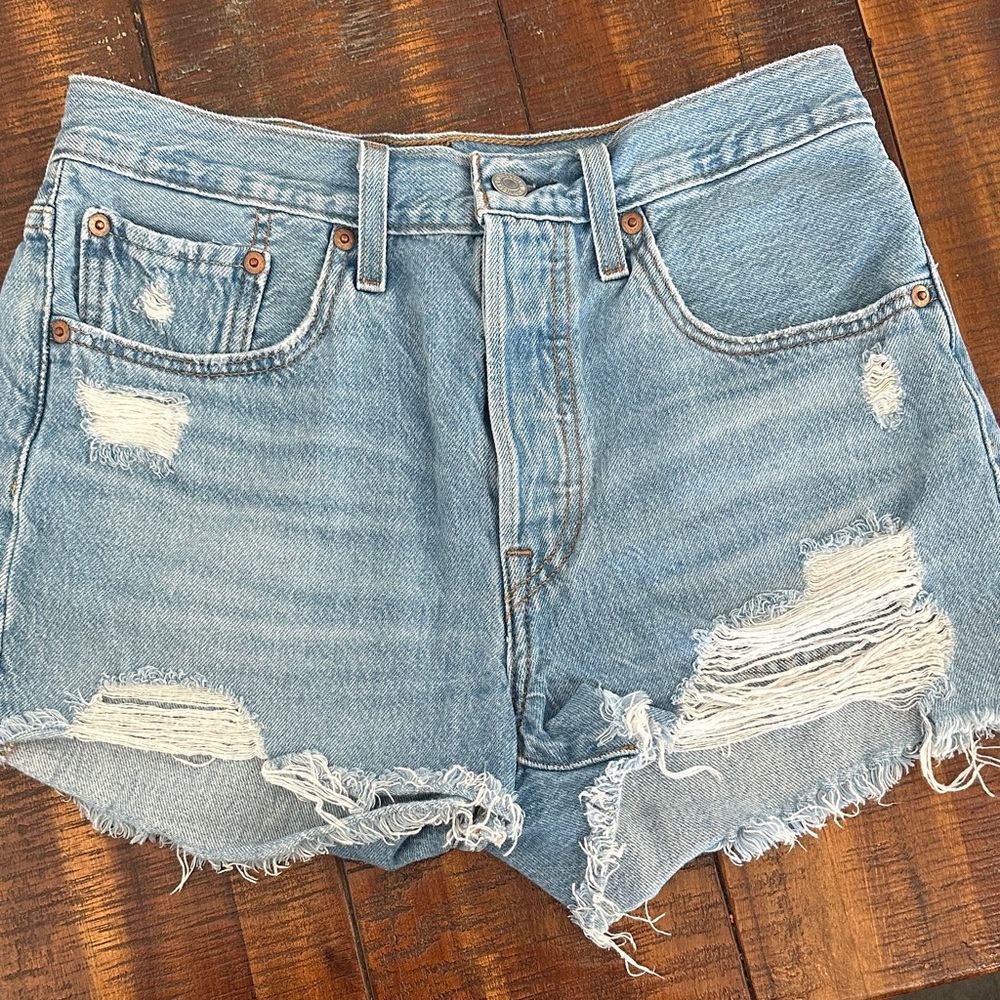 Levi's Light Blue Distressed Jean Shorts